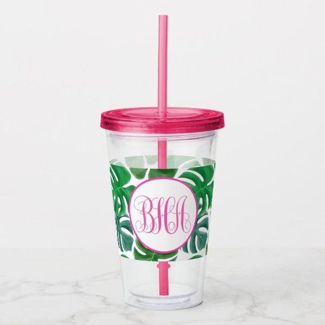 Palm Leaf und Monogram Acryltrinkbecher (Vorderseite)