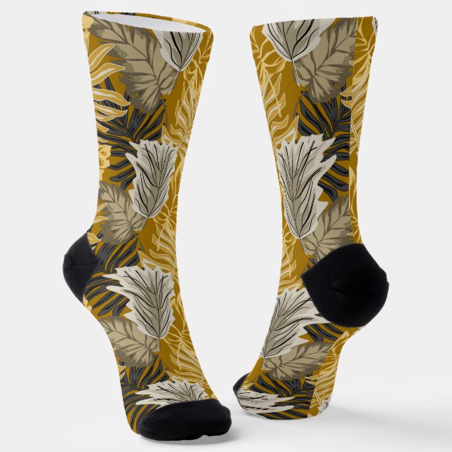 Palm leaves, Tropical, Botanical, Dschungel, Fores Socken (Gewinkelt)