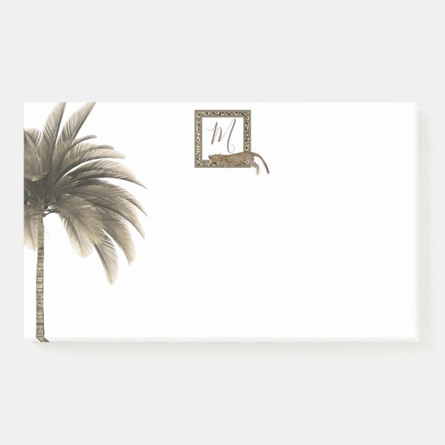 Palm Leopard Print Monogram Modern Post-it Klebezettel (Vorderseite)