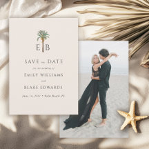 Palm Logo Tropical Monogram Wedding Save the Date