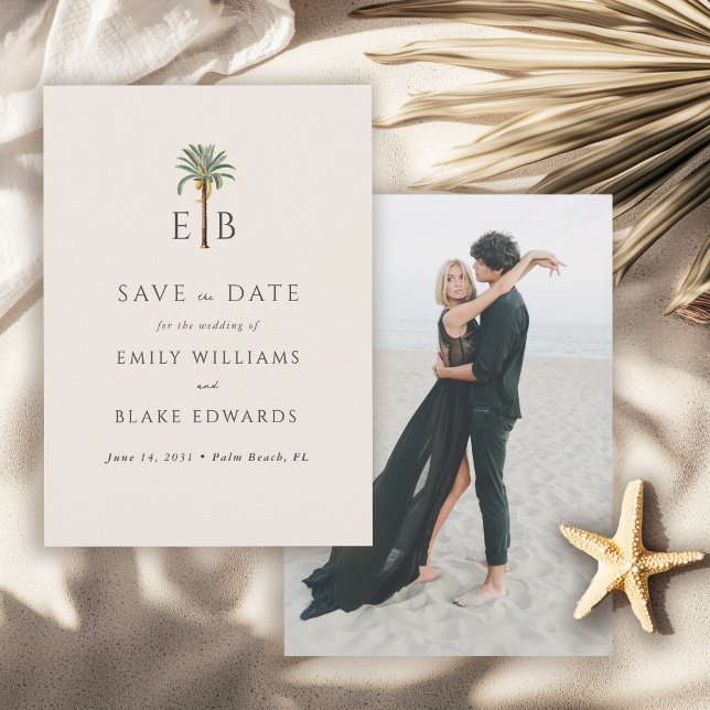 Palm Logo Tropical Monogram Wedding Save the Date (Von Creator hochgeladen)
