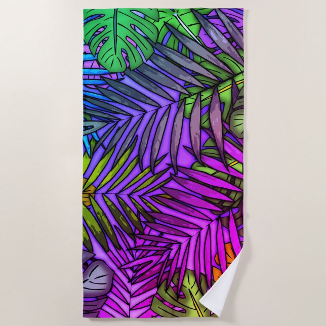 Palm & Monstera Blätter Miami Strandtuch (Vorderseite)