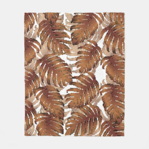 Palm Monstera Nahtloses Muster. Orange White Tropi Fleecedecke