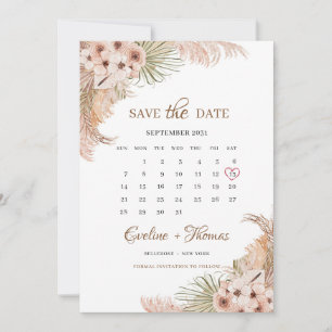 Palm Pampas Grass Blush Orchid Kalender getrocknet Save The Date