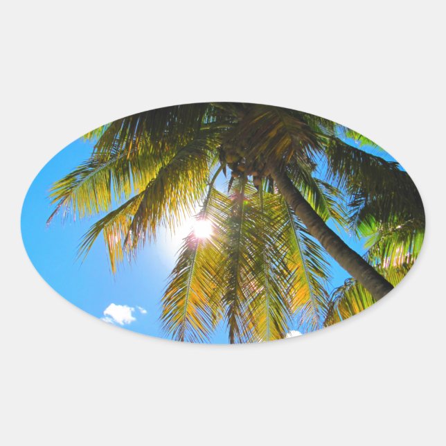 Palm Paradise Blue Sky Sunshine Ovaler Aufkleber (Vorderseite)