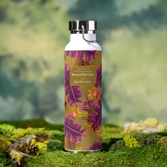 Palm Paradise Gelb Orange Trinkflasche (Außenbereich (gedreht))