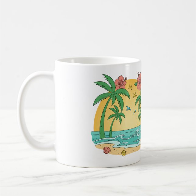 Palm Paradise Tropischer Strandbecher Kaffeetasse (Links)