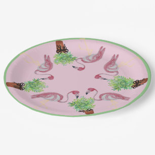 Palm Pink Flamingo Flamingos Terra Cotta Pots Pappteller