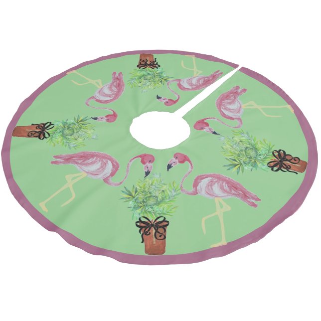 Palm Pink Flamingo Flamingos Terra Cotta Pots Polyester Weihnachtsbaumdecke (Schrägansicht)