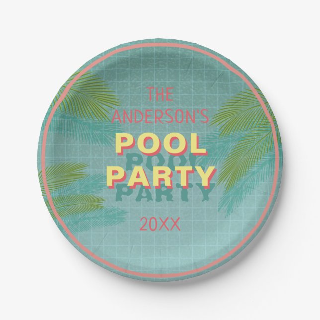 Palm Pool Party Platine Pappteller (Vorderseite)