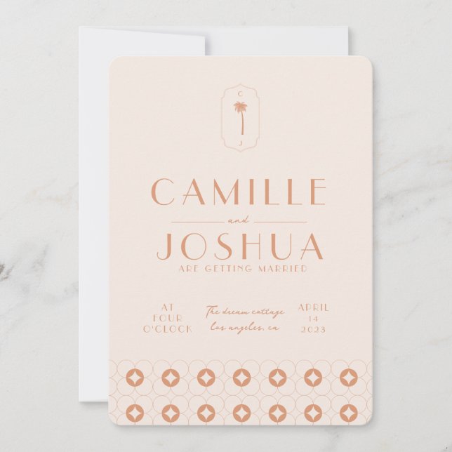 Palm Spring Retro Hochzeit Einladung (Vorderseite)