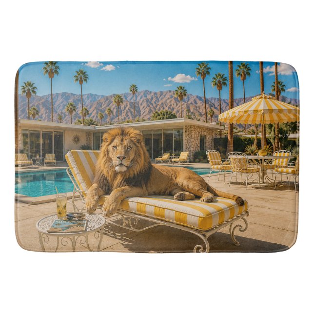Palm Springs 1950 Poolside-Löwe entspannt Badematte (Vorderseite)