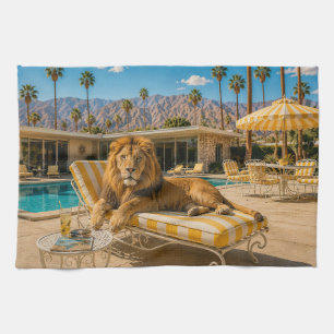 Palm Springs 1950 Poolside-Löwe entspannt Geschirrtuch