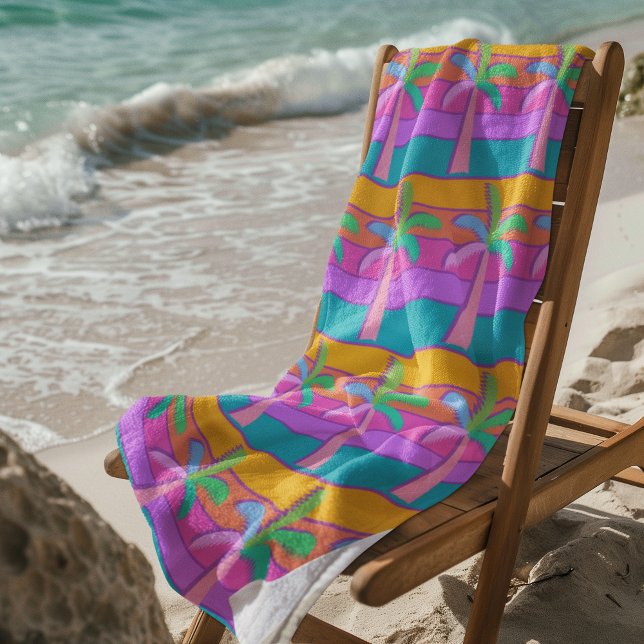 Palm Springs Bold Sunset Stripes Palm Tree Strandtuch (This could be your favorite beach towel!)