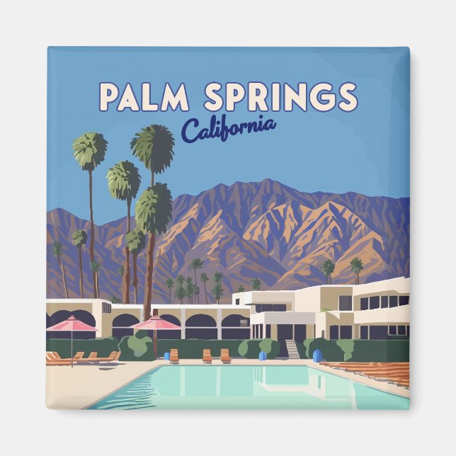 Palm Springs California Pool Hotel Trees Retro Magnet (Vorne)