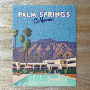 Palm Springs California Pool Hotel Trees Retro Puzzle