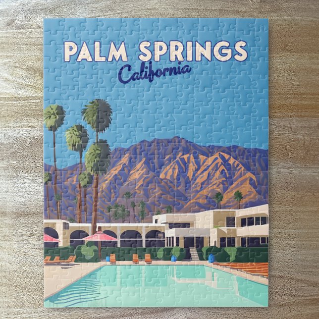 Palm Springs California Pool Hotel Trees Retro Puzzle (Von Creator hochgeladen)