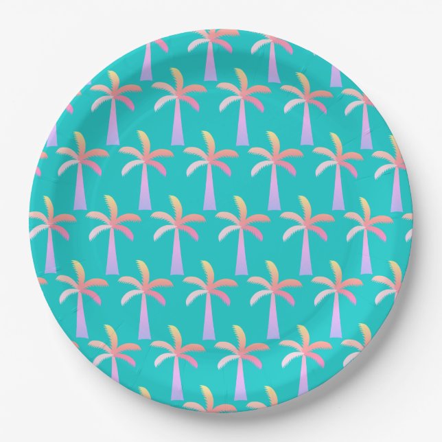 Palm Springs Caribbean Blue Tropical Palm Tree Pappteller (Vorderseite)