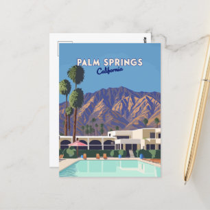Palm Springs Kalifornien Pool Hotel Bäume Retro Postkarte
