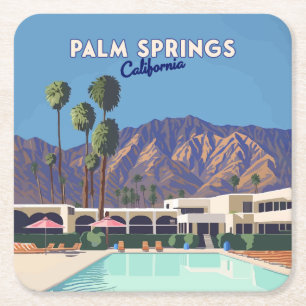Palm Springs Kalifornien Pool Hotel Bäume Retro Rechteckiger Pappuntersetzer