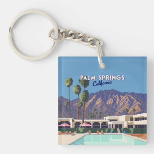 Palm Springs Kalifornien Pool Hotel Bäume Retro Schlüsselanhänger