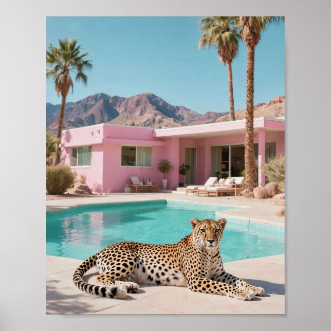 Palm Springs Leopard Retro Mitte Jahrhundert Moder Poster (Vorne)