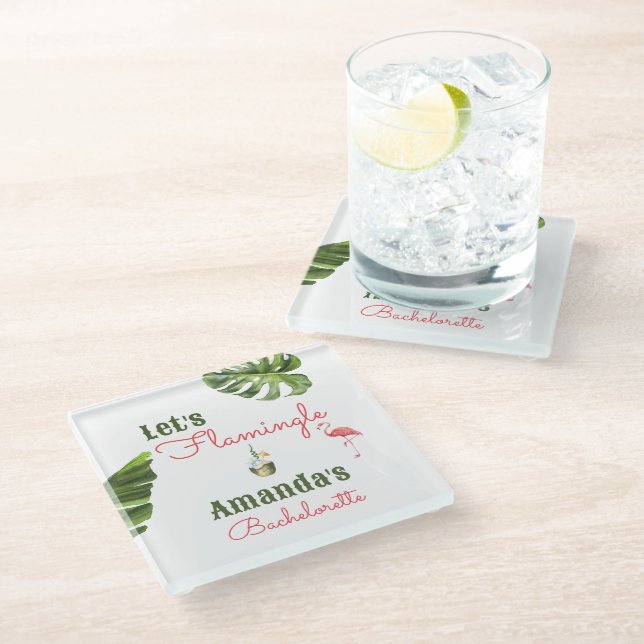 Palm Springs letzter Flamingle-Junggeselinnen-Absc Glasuntersetzer (Schrägansicht)