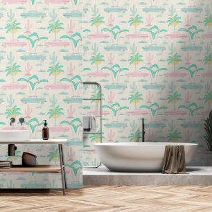 Palm Springs Pastel Retro Pattern with Vintage Car Tapete