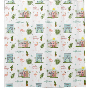 Palm Springs Pink House Cactus Flamingo Pattern Duschvorhang