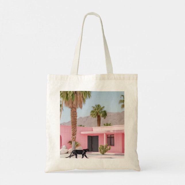 Palm Springs Pink House Tote Bag | Retro-Wüste Tragetasche (Rückseite)