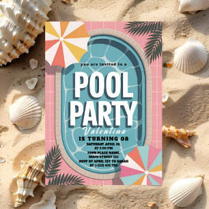 Palm Springs Pink Sommer-Poolparty-Geburtstag Einladung