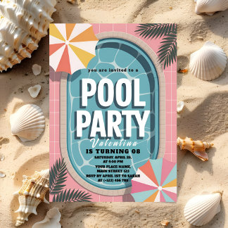 Palm Springs Pink Sommer-Poolparty-Geburtstag Einladung