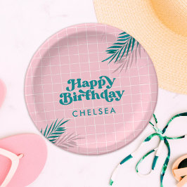 Palm Springs Pool Party Pink Adult Birthday Pappteller