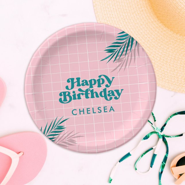 Palm Springs Pool Party Pink Adult Birthday Pappteller (palm springs pink pool party paper plates)