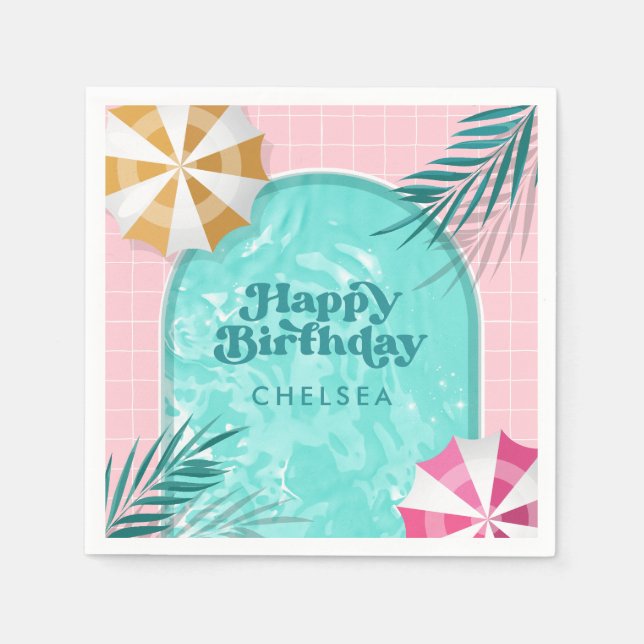 Palm Springs Pool Party Pink Adult Birthday Serviette (Vorderseite)