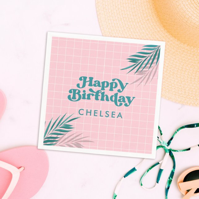 Palm Springs Pool Party Rosa Erwachsene Geburtstag Serviette (palm springs pink pool party napkins)