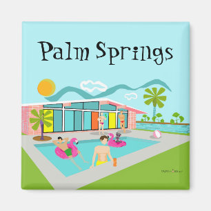 Palm Springs Retro Gay Pink Flamingo Pool Party Magnet
