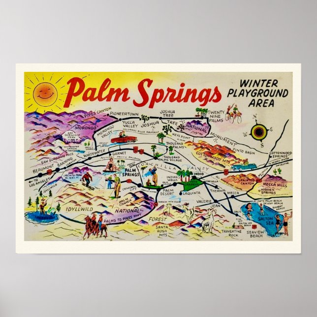 Palm Springs Retro-Karte Druck Poster (Vorne)