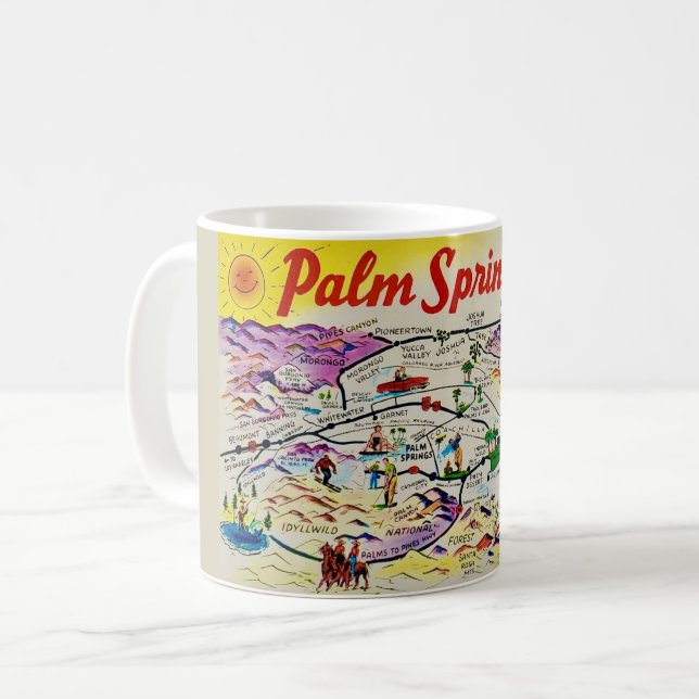 Palm Springs Retro-Karten-Tasse Kaffeetasse (Vorderseite Links)