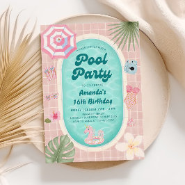 Palm Springs Sommer-Poolparty Geburtstagseinladung Einladung