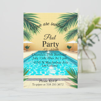Palm Springs Sommer-Poolparty Pink Geburtstag Einladung