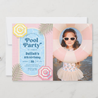 Palm Springs Sommer-Poolparty Pink Geburtstagsfoto Einladung