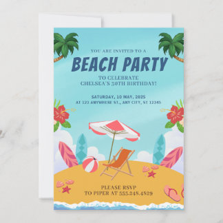 Palm Springs Sommer-Strand-Geburtstagsfeier Einladung