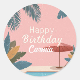 Palm Springs Summer Adult Geburtstagsparty Pink Sq Runder Aufkleber