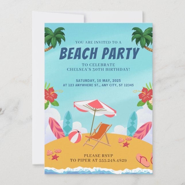 Palm Springs Summer Beach Birthday Party Einladung (Vorderseite)