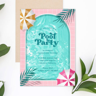 Palm Springs Summer Pool Party Rosa Geburtstag Einladung