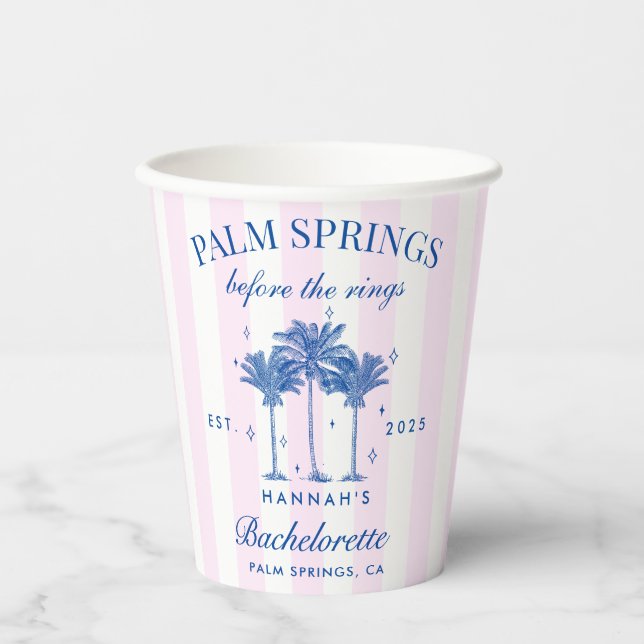 Palm Springs vor dem Rings Blue Bachelorette Pappbecher (Vorderseite)