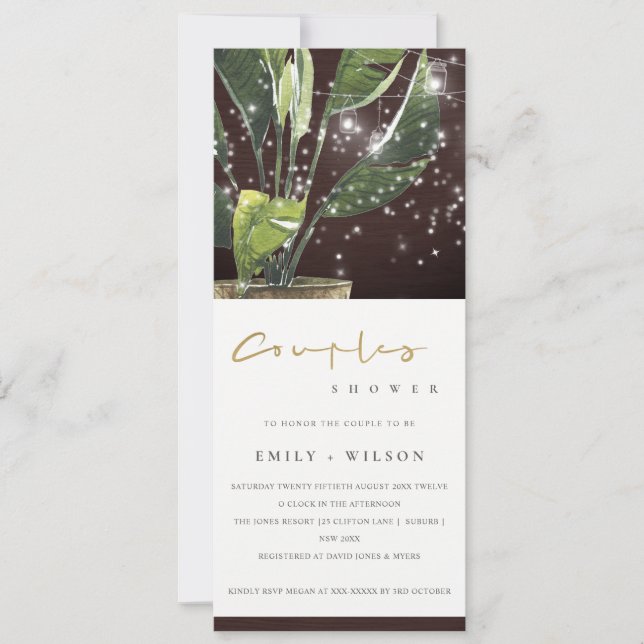 PALM STARRY MASON JAR LIGHTS COUPLES SHOWER EINLADUNG (Vorderseite)