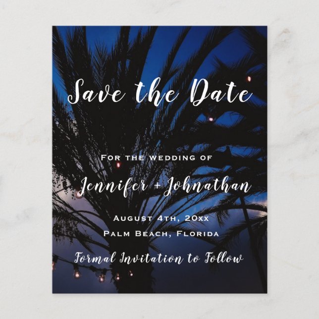 Palm String Lights Wedding Save the Date Cards (Vorderseite)