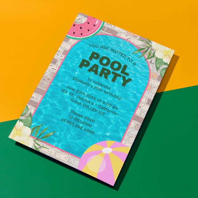 Palm Summer Blue Adult Pool Party Einladung (Palm Summer Blue Adult Pool Party Invitation)
